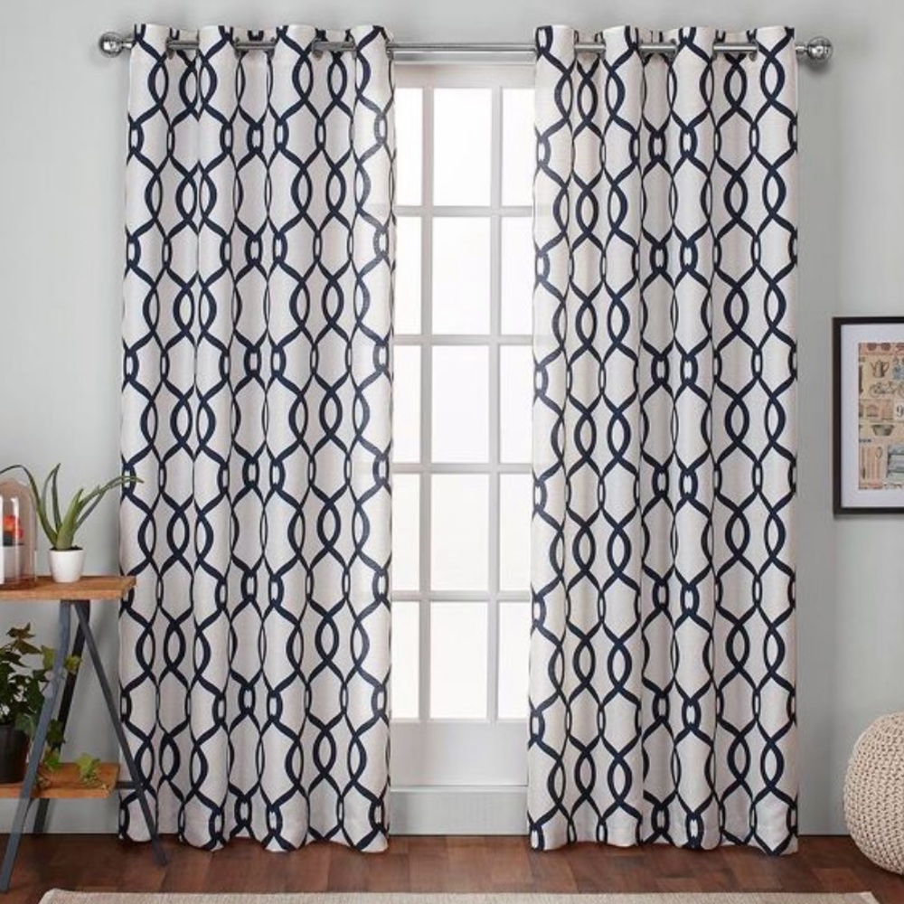 Grommet Top Curtains: BRAND NEW : Navy and White